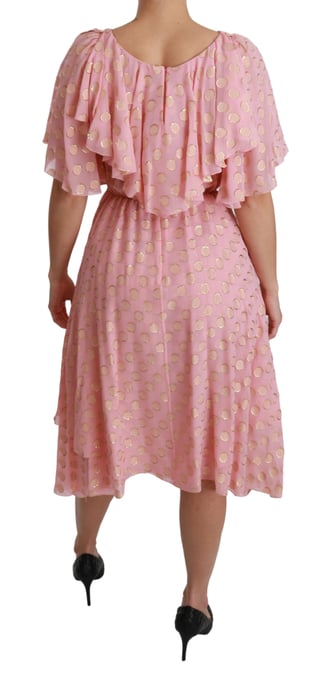 Vestido midi de línea A plisado de seda rosa con lunares de Dolce & Gabbana - Image 4