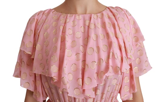 Vestido midi de línea A plisado de seda rosa con lunares de Dolce & Gabbana - Image 5