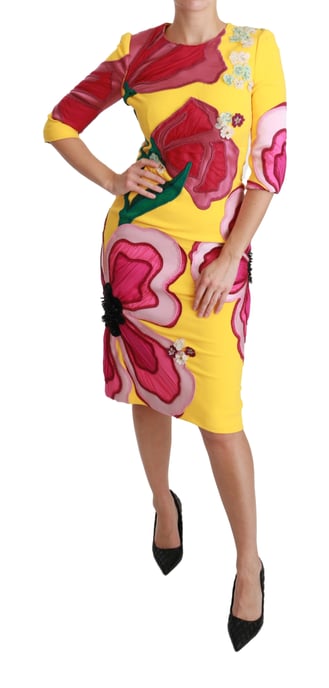 Vestido ajustado sin mangas de cristal floral amarillo de Dolce & Gabbana - Image 6