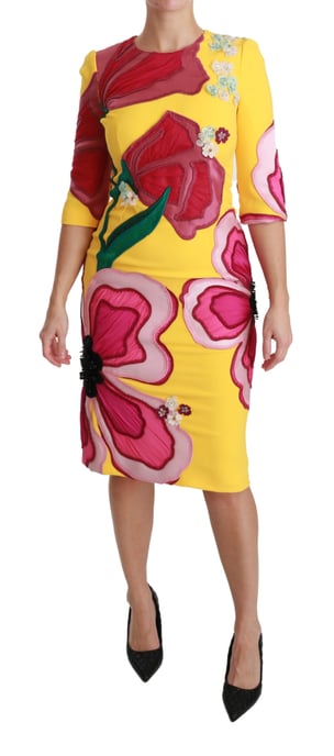 Vestido ajustado sin mangas de cristal floral amarillo de Dolce & Gabbana - Image 1