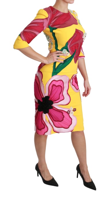 Vestido ajustado sin mangas de cristal floral amarillo de Dolce & Gabbana - Image 2