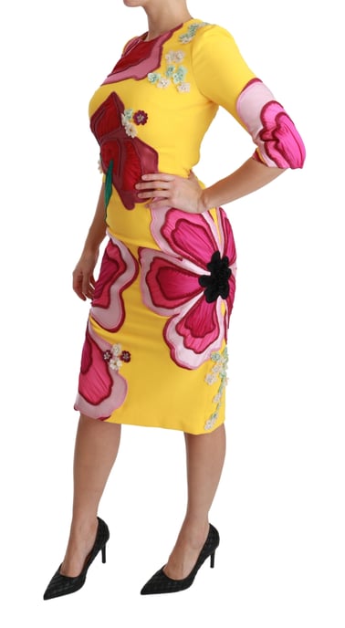 Vestido ajustado sin mangas de cristal floral amarillo de Dolce & Gabbana - Image 3
