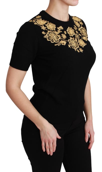 Suéter Top Floral de Cachemira Negra con Oro de Dolce & Gabbana - Image 2