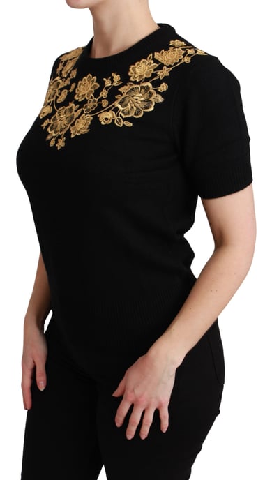 Suéter Top Floral de Cachemira Negra con Oro de Dolce & Gabbana - Image 3