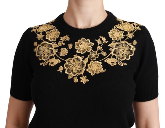 Suéter Top Floral de Cachemira Negra con Oro de Dolce & Gabbana - Image 5