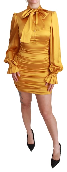 Vestido mini ajustado de seda amarilla elástica de Dolce & Gabbana - Image 1