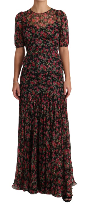 Vestido de línea A Dolce & Gabbana con rosas florales negras - Image 1