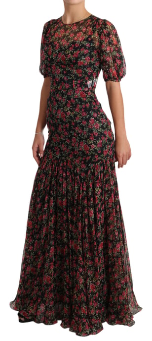 Vestido de línea A Dolce & Gabbana con rosas florales negras - Image 5