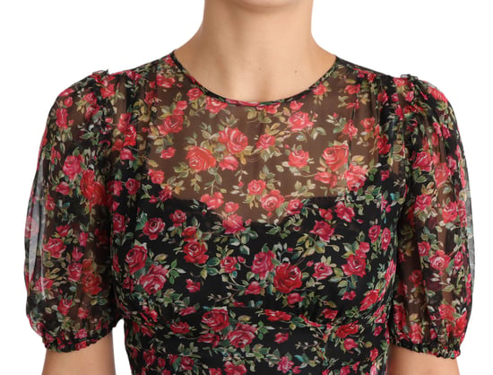 Vestido de línea A Dolce & Gabbana con rosas florales negras - Image 3