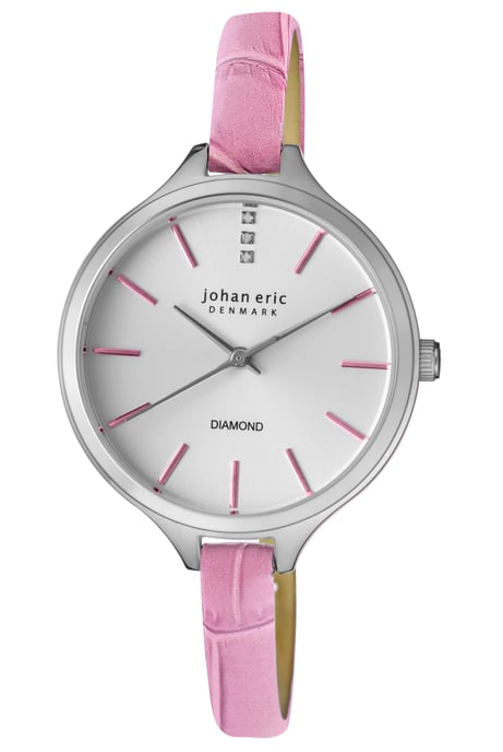 Reloj de Pulsera de Diamante Johan Eric Herlev para Mujer con Correa de Cuero Púrpura y Esfera Analógica Slim - Image 1