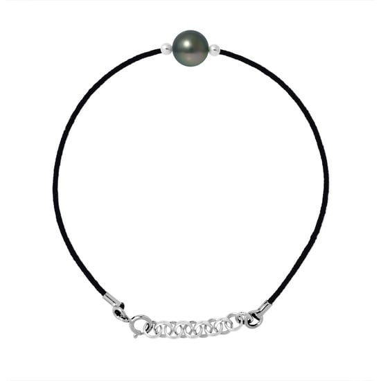 Link de brazalete de amor Tahitian Pearl Round 8-9 mm Link Nylon Black 925 - Image 1