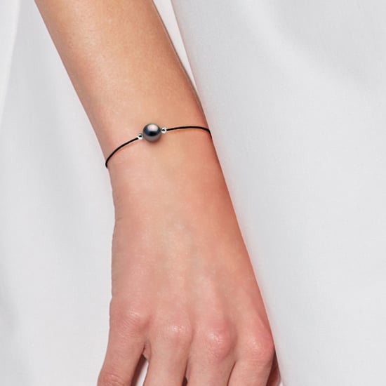 Link de brazalete de amor Tahitian Pearl Round 8-9 mm Link Nylon Black 925 - Image 2