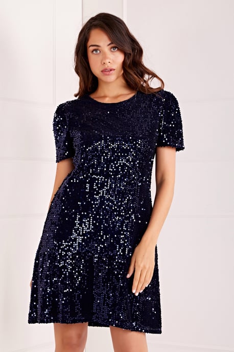 Navy Sequin Shift Dress