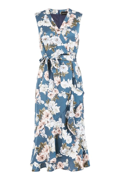 Mela Floral Satin Wrap Effect Midi Dress - Image 3