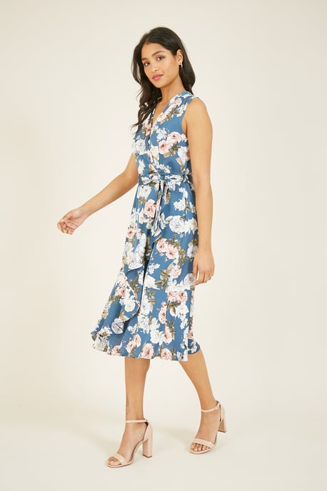 Mela Floral Satin Wrap Effect Midi Dress - Image 5