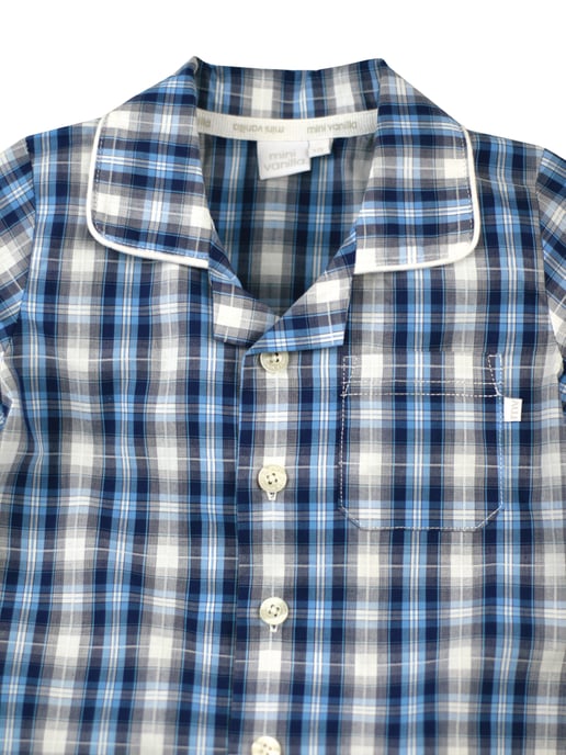 Boys' Blue Check Shortie Traditional Cotton Pyjamas