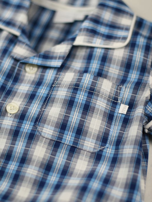 Boys' Blue Check Shortie Traditional Cotton Pyjamas