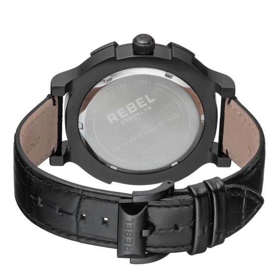 Reloj de cuero de dial negro Brooklyn Bridge para hombres Rebel - Image 3