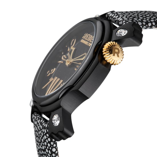 Rebel Women's Coney Island Black Dial Graphite Leather Watch