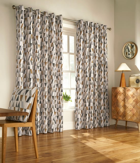 Cortinas Geométricas Reno con Ojetes en Carbón/Oro - Image 1