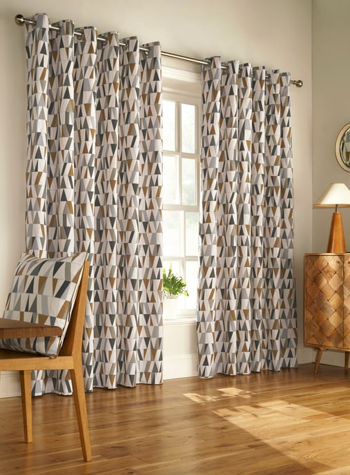 Cortinas Geométricas Reno con Ojetes en Carbón/Oro - Image 2