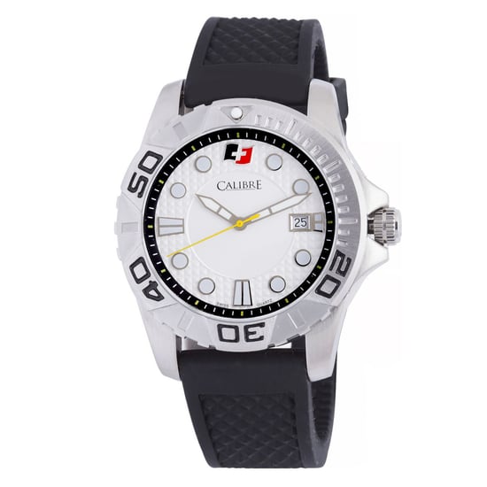 Reloj Calibre para Hombre Akron con Movimiento Suizo Correa de Caucho Negra Esfera Blanca - Image 1
