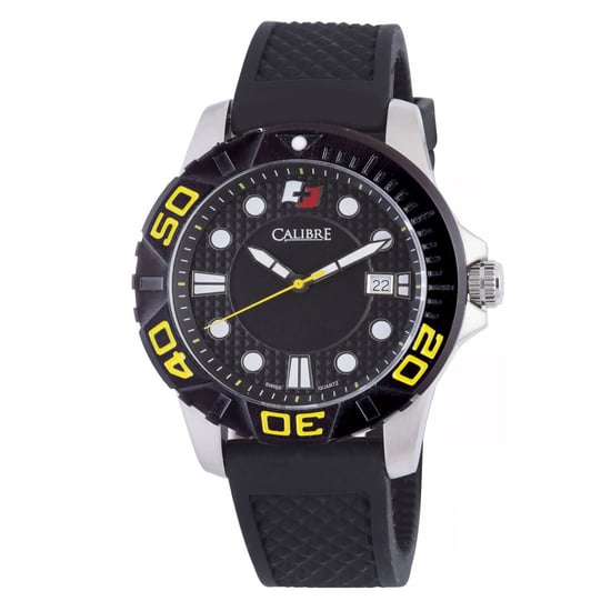 Reloj Calibre para Hombre Akron con Movimiento Suizo, Correa de Caucho Negra, Esfera Negra - Image 1