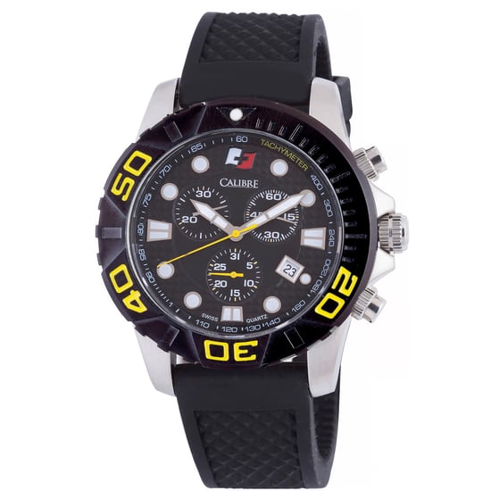 Reloj Calibre para Hombre Akron con Movimiento Suizo Correa de Caucho Negra Esfera Negra - Image 1