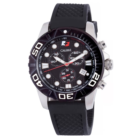 Reloj Calibre para Hombre Akron con Movimiento Suizo, Correa de Caucho Negra, Esfera Negra - Image 1