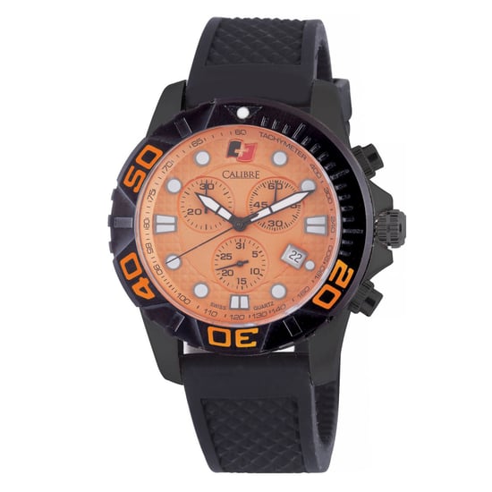 Reloj Calibre para Hombre con Movimiento Suizo Akron, Correa de Caucho Negra, Esfera Naranja - Image 1