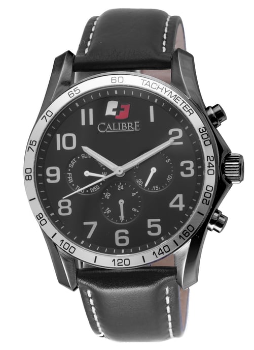Reloj Calibre para Hombre con Movimiento Suizo Buffalo, Correa de Cuero de Ternera Negra, Dial Negro L3 - Image 1
