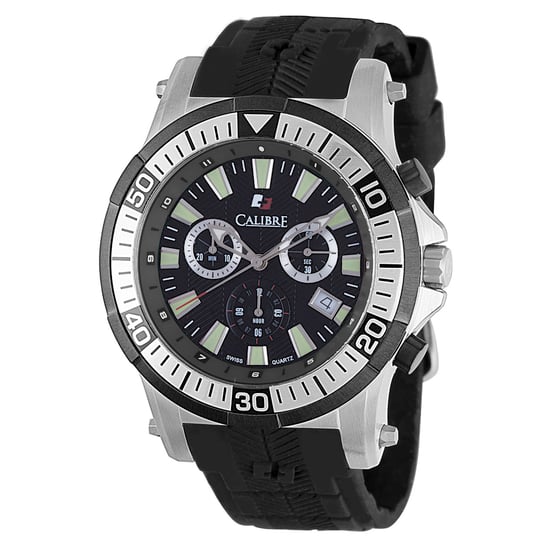 Reloj Cronógrafo Calibre para Hombre con Movimiento Suizo, Correa de Goma Negra, Esfera Negra - Image 1