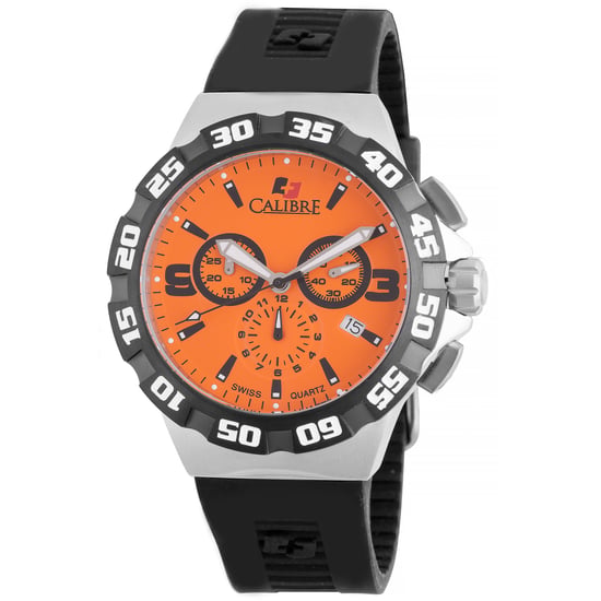 Reloj Calibre Lancer para hombre con movimiento suizo, correa de goma negra, esfera naranja L3 - Image 1