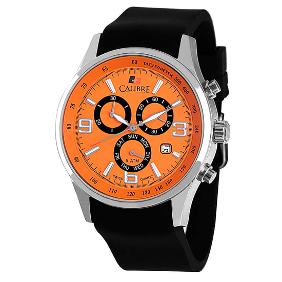 Reloj Calibre para hombres Mauler con movimiento suizo, correa de silicona negra y esfera naranja - Image 1