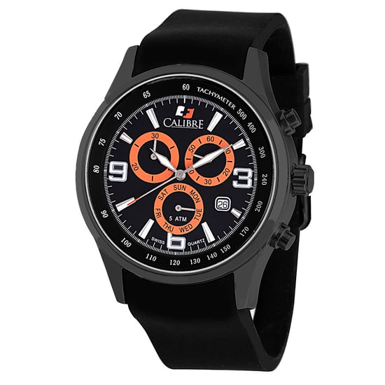 Reloj Calibre Mauler para Hombre con Movimiento Suizo, Correa de Silicona Negra, Esfera Negra - Image 1