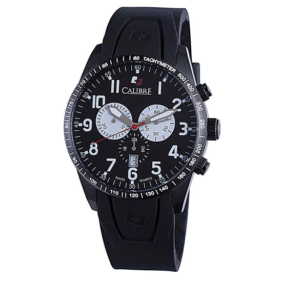 Reloj Calibre para Hombre con Movimiento Suizo, Correa de Caucho Negra, Esfera Negra - Image 1