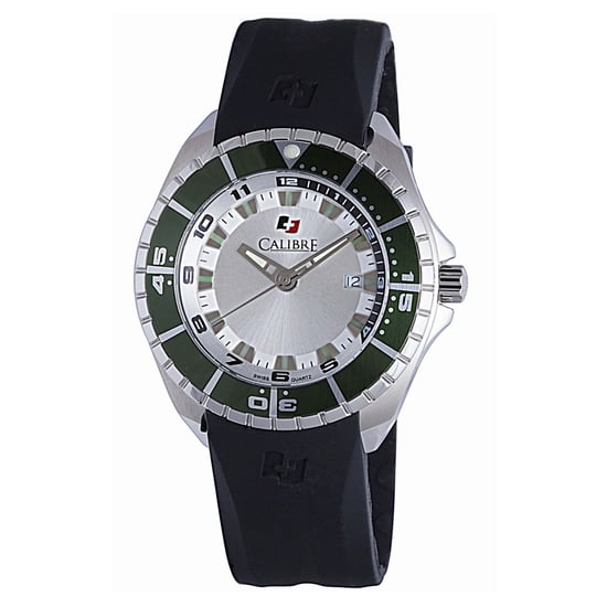 Reloj Calibre Men's Sea Knight con movimiento suizo, correa de goma negra y esfera plateada. - Image 1