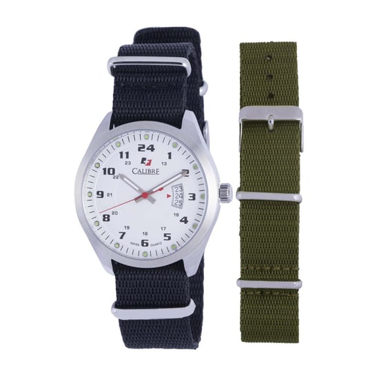 Reloj de movimientos suizos Calibre Men's Trooper con correa de lienzo negra y esfera blanca - Image 1