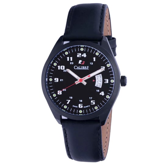 Reloj Calibre para Hombre Trooper conMovimiento Suizo, Correa de Piel de Becerro Negra, Esfera Negra. - Image 1