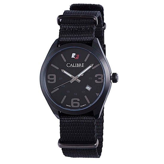 Reloj de Movimiento Suizo Calibre Men's Trooper con Correa de Lona Negra y Esfera Negra - Image 1