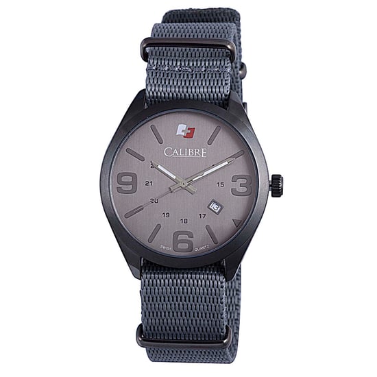 Reloj de movimiento suizo Calibre para hombres Trooper con correa de lienzo gris y esfera gris. - Image 1