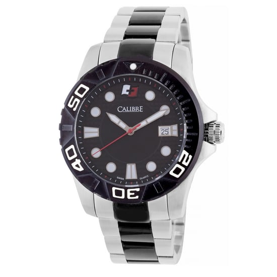 Reloj para hombre Calibre Akron con movimiento suizo, correa de acero inoxidable bicolor y dial negro - Image 1