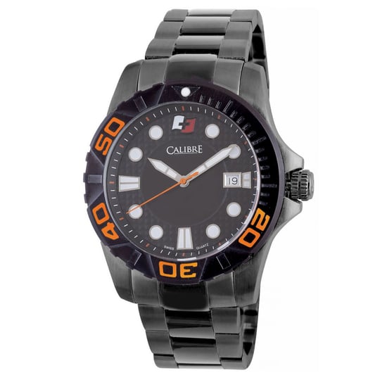 Reloj Calibre para hombres Akron con movimiento suizo, correa de acero inoxidable negro, esfera negra - Image 1