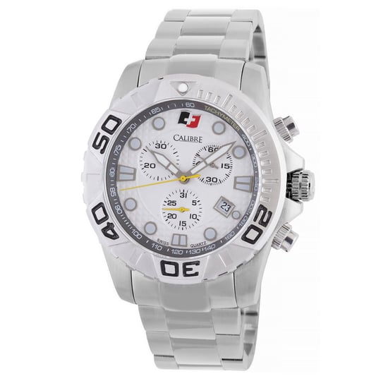 Reloj de Movimiento Suizo Calibre para Hombre Akron con Correa de Acero Inoxidable Plateado y Dial Blanco - Image 1