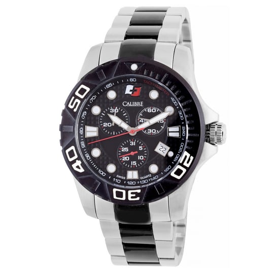 Reloj Calibre para Hombre con Movimiento Suizo Akron, Correa de Acero Inoxidable Bicolor, Esfera Negra - Image 1