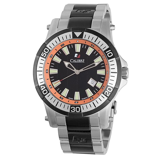 Reloj Calibre para Hombre Hawk con Movimiento Suizo, Correa de Acero Inoxidable Plateado, Esfera Negra - Image 1