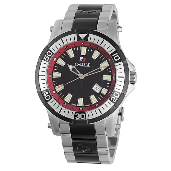 Reloj Calibre para Hombre Hawk con Movimiento Suizo, Correa de Acero Inoxidable Plateado, Esfera Negra - Image 1