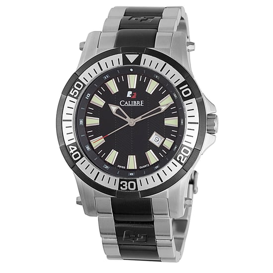 Reloj Calibre para Hombre Hawk con Movimiento Suizo, Correa de Acero Inoxidable Plateada, Esfera Negra - Image 1