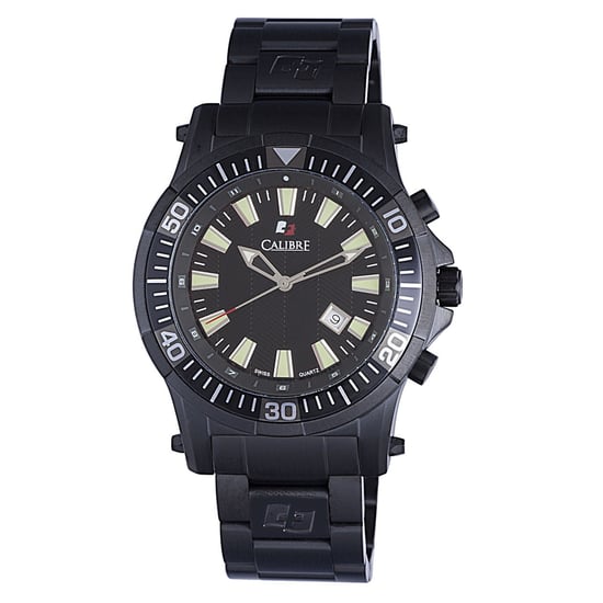 Reloj de Movimiento Suizo Calibre Men's Hawk Date con Correa de Acero Inoxidable Negro y Esfera Negra - Image 1