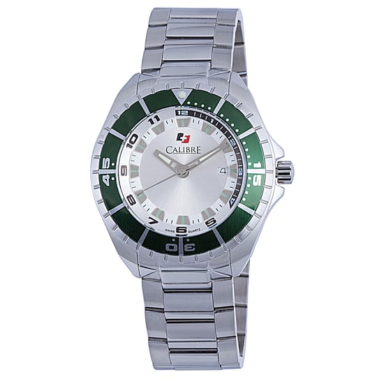 Reloj Calibre Men's Sea Knight con Movimiento Suizo, Correa de Acero Inoxidable Plateado, Esfera Blanca - Image 1